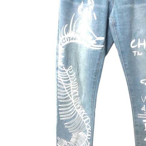 Fire & Rain Denim Jeans Mens 32x30 Light Wash Blue Graffiti Graphics Streetwear - Picture 5 of 12